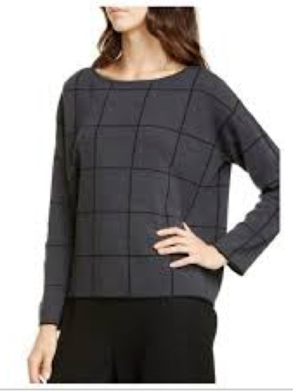 Eileen Fisher Black and Charcoal Ribbed Knit Wool blend Sweater